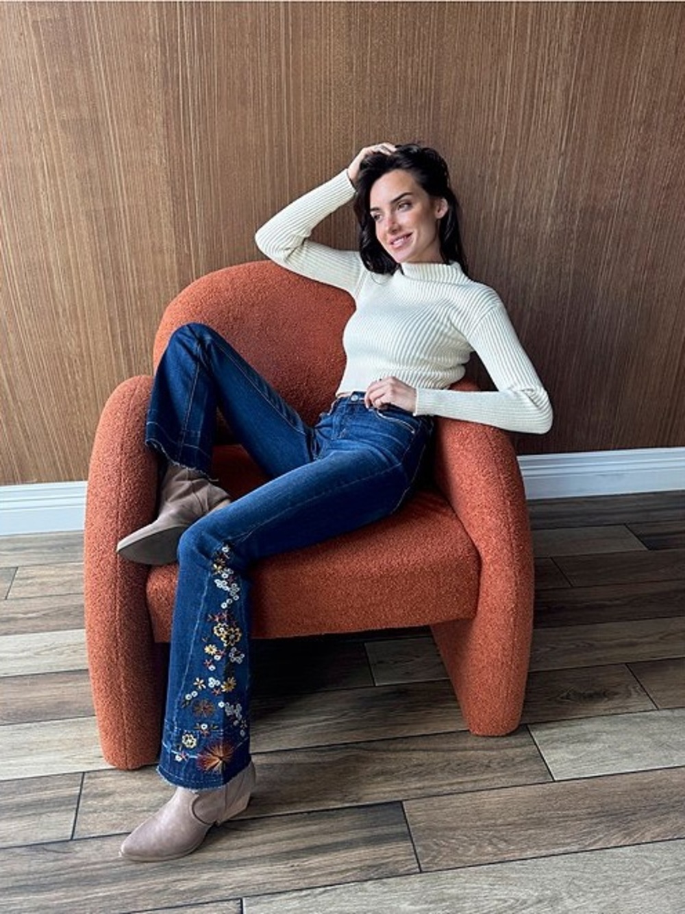 Prosperity Denim High Rise Embroidered Released Hem Flare Leg Jeans